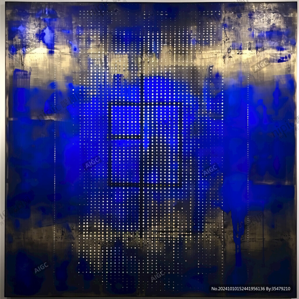 蓝色布纹抽象画装饰画
