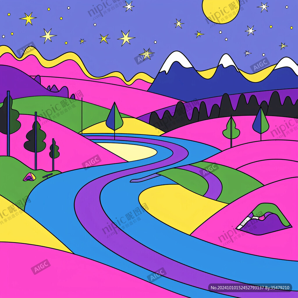 山川河流插画
