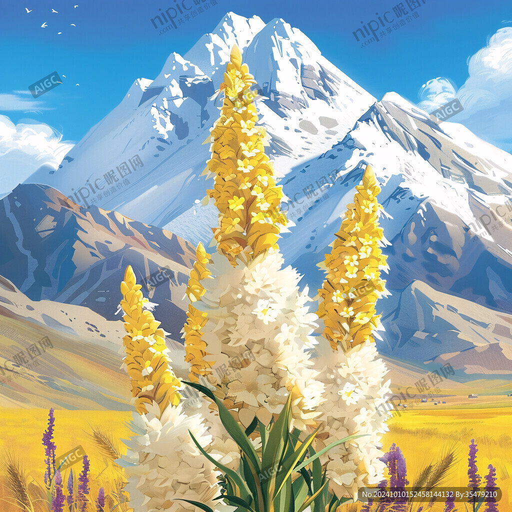 手绘草原草雪山