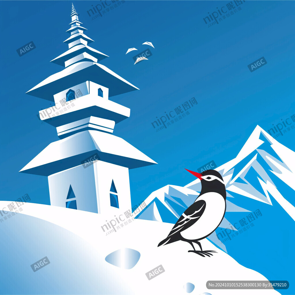 白鹭塔插画