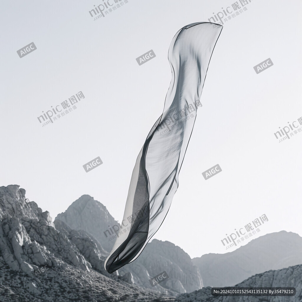 空间飞舞蓝绸飘带飞舞