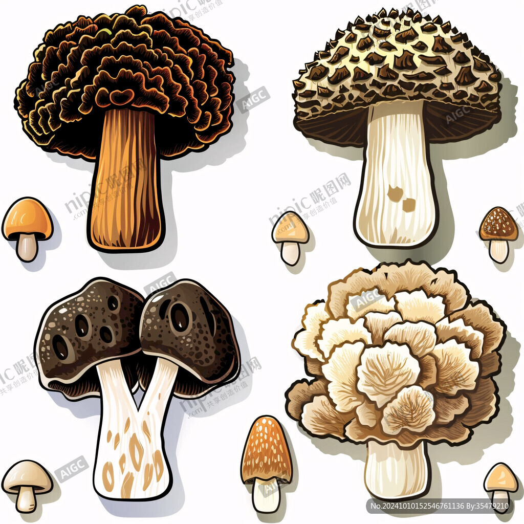 香菇蘑菇木耳银耳插画