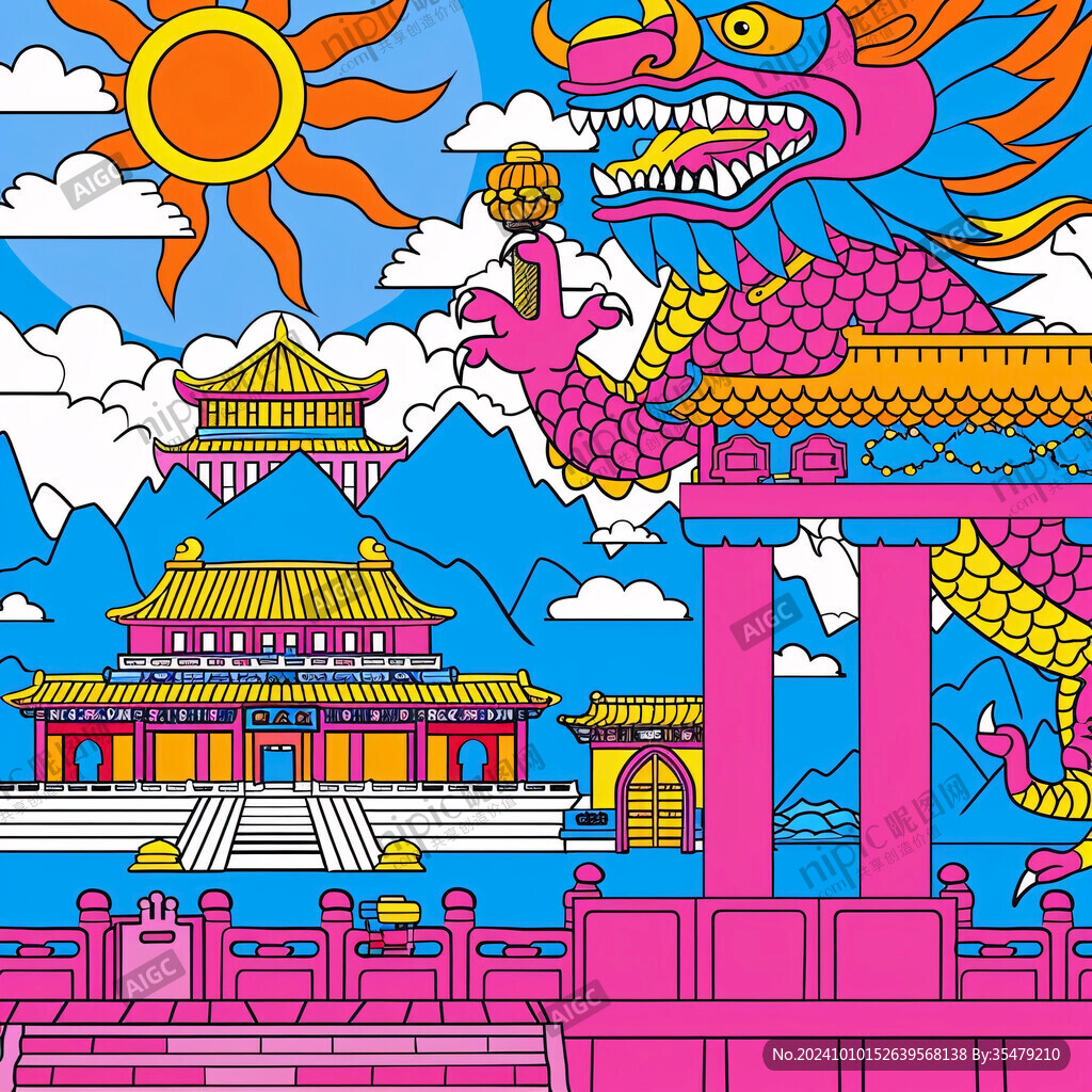 卡通龙年国朝插画