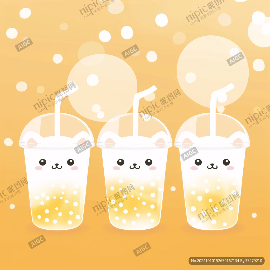 桃胶奶茶插画