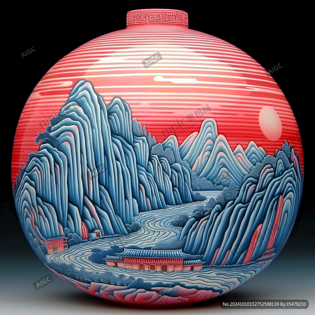 山水灯笼瓶