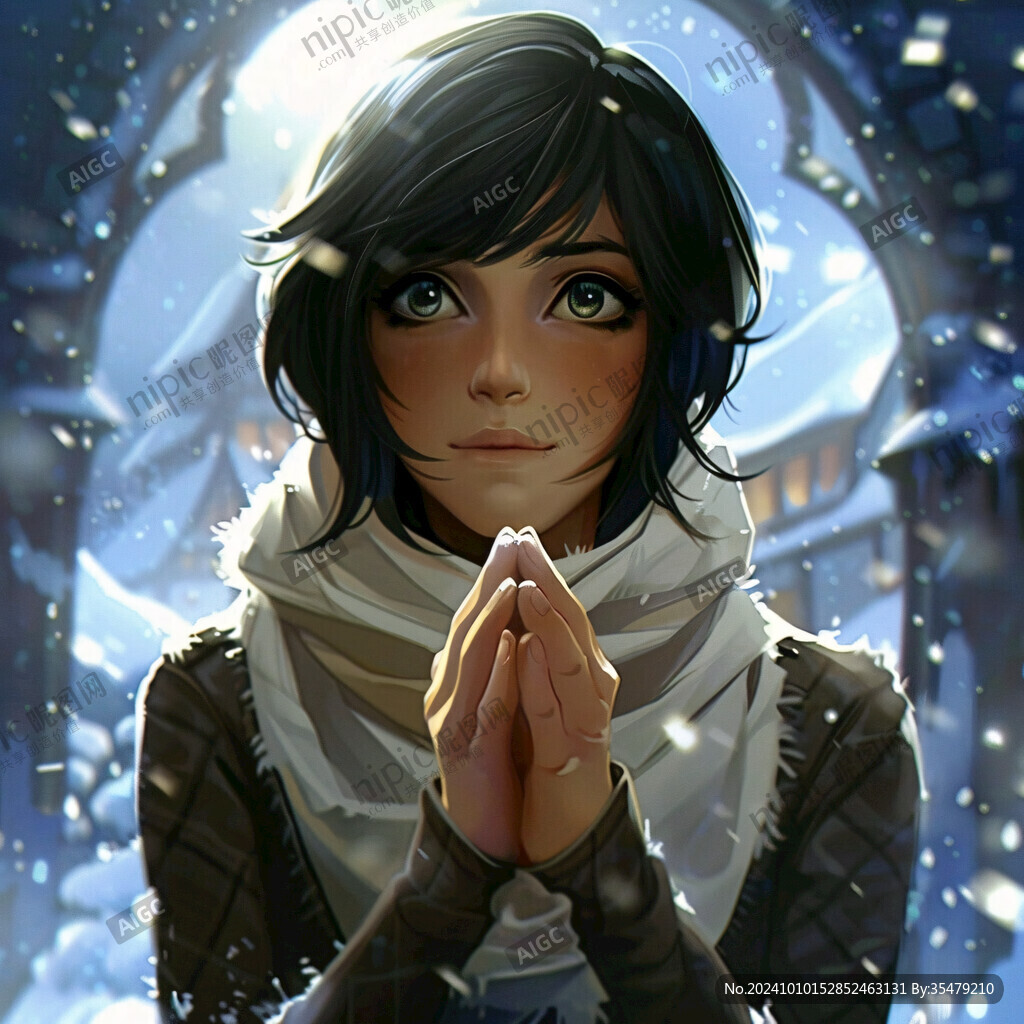 少女祈祷插画