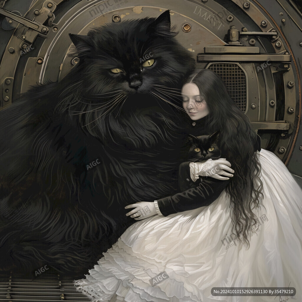 抱猫美女猫插画