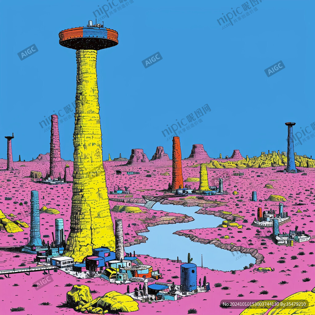 能源塔插画素材背景