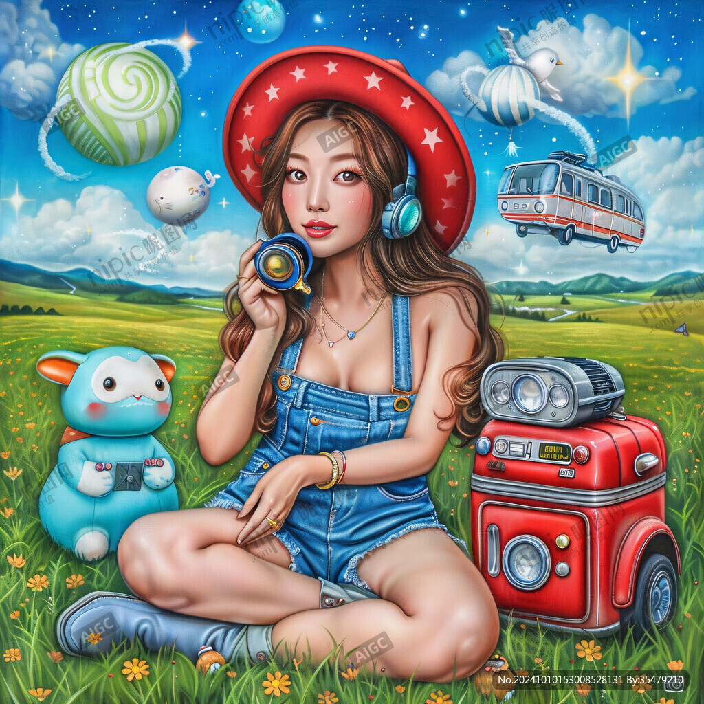 美女插画手绘海报户外