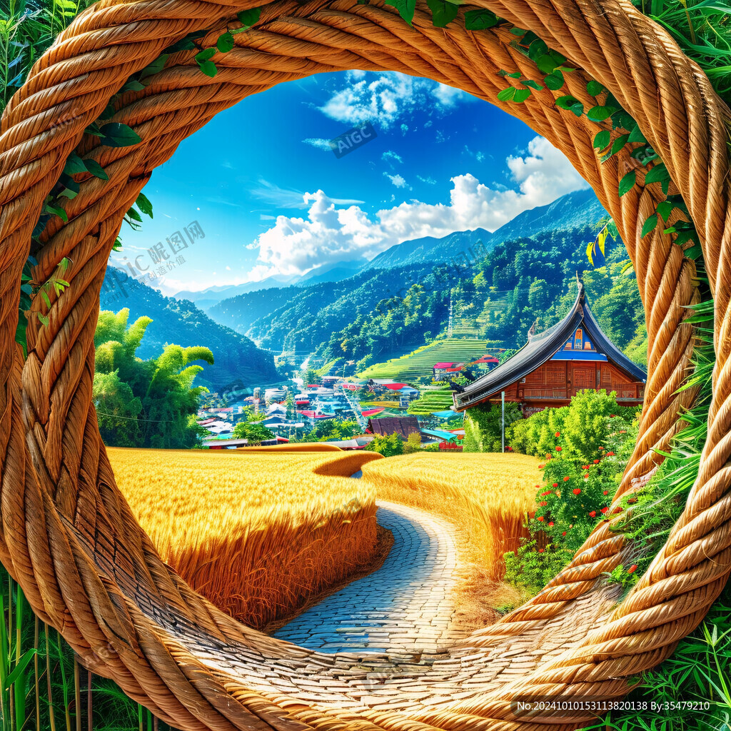 山村美景稻田美景