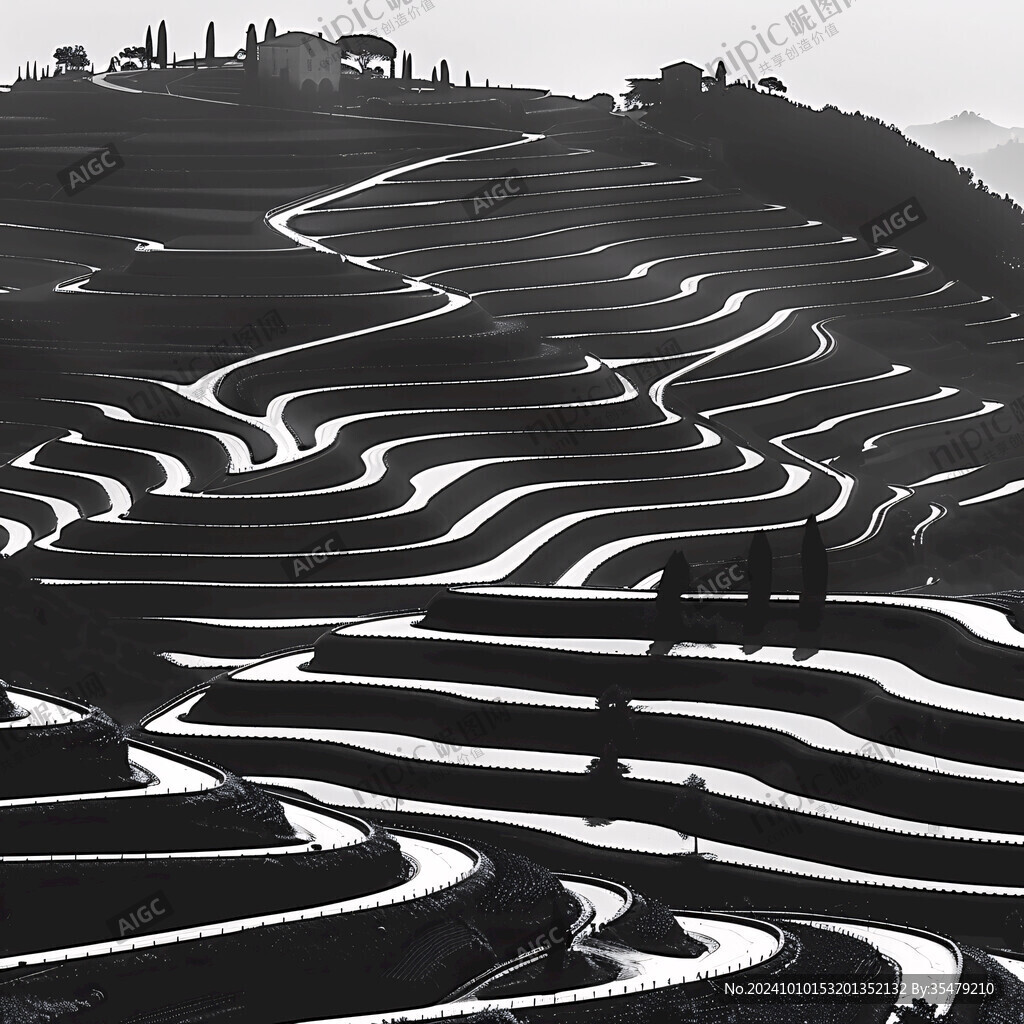 梯田黑白画