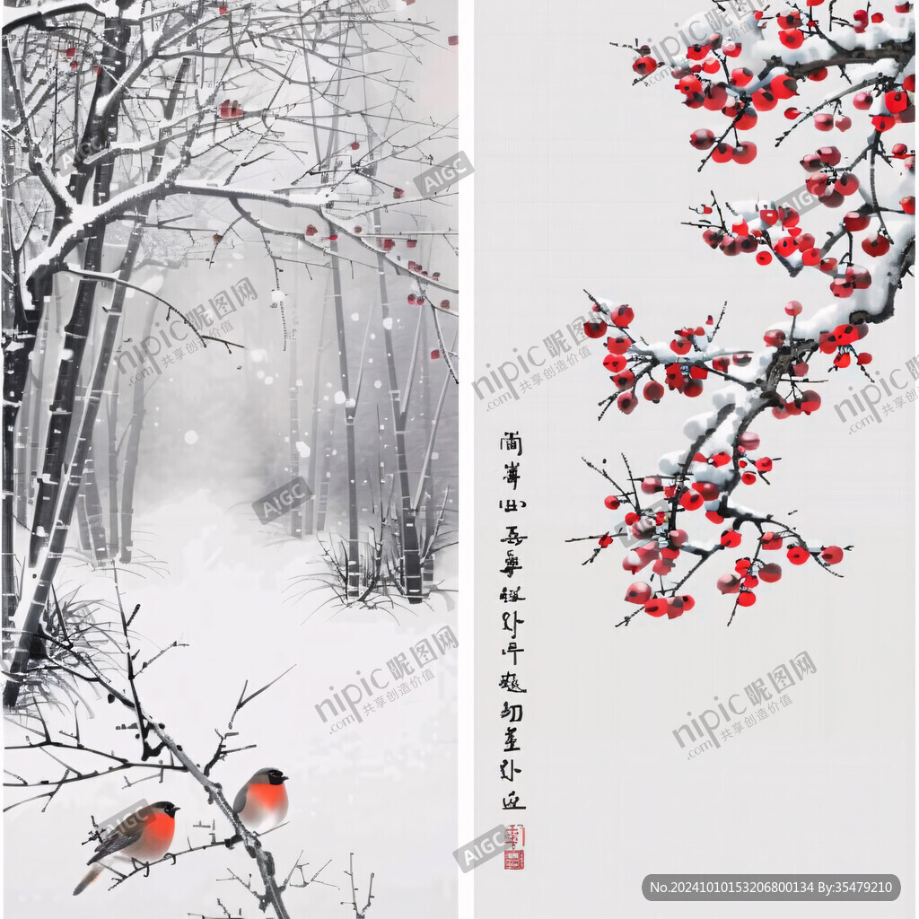 工笔手绘雪景图