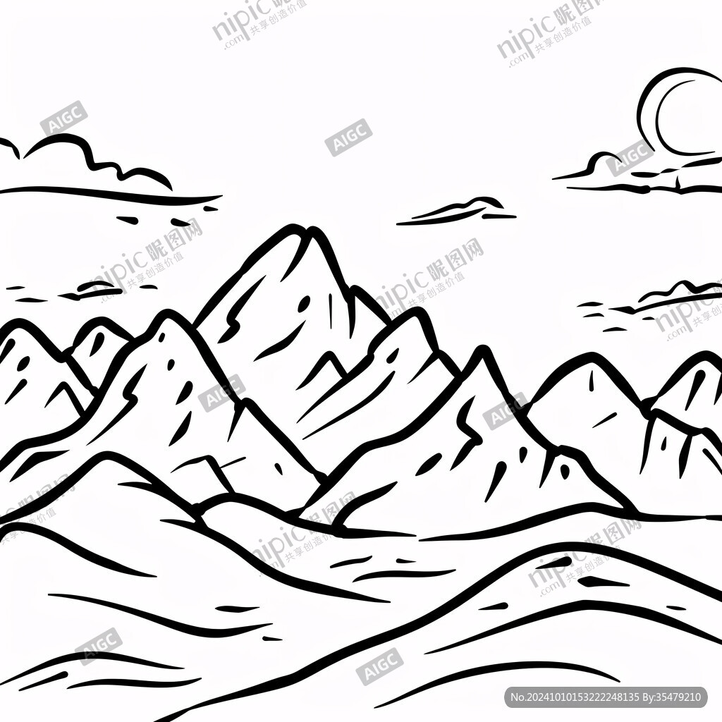 手绘线描山