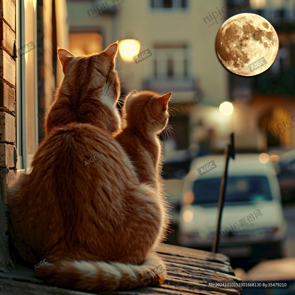 两只猫看夜空