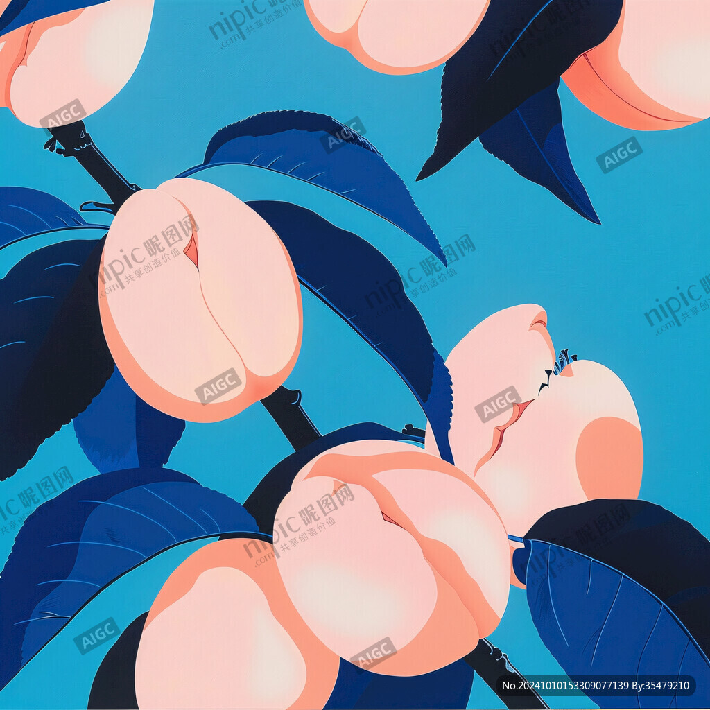 水果山水桃树插画