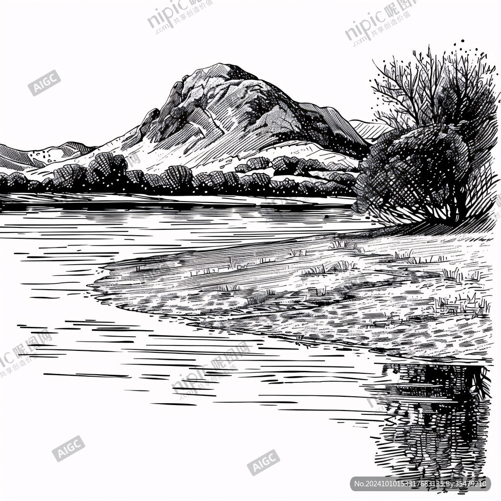 新西兰插画线稿水墨