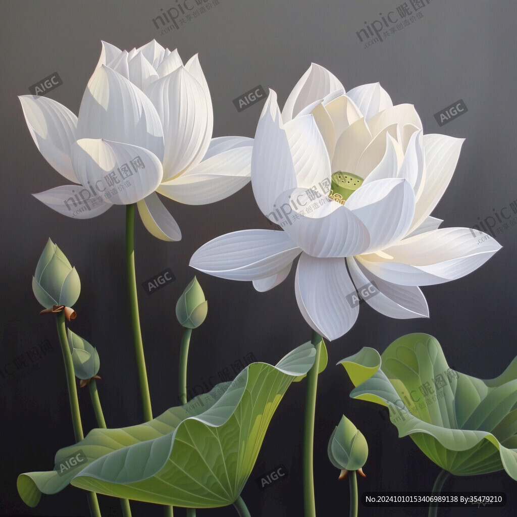 白色荷花壁画