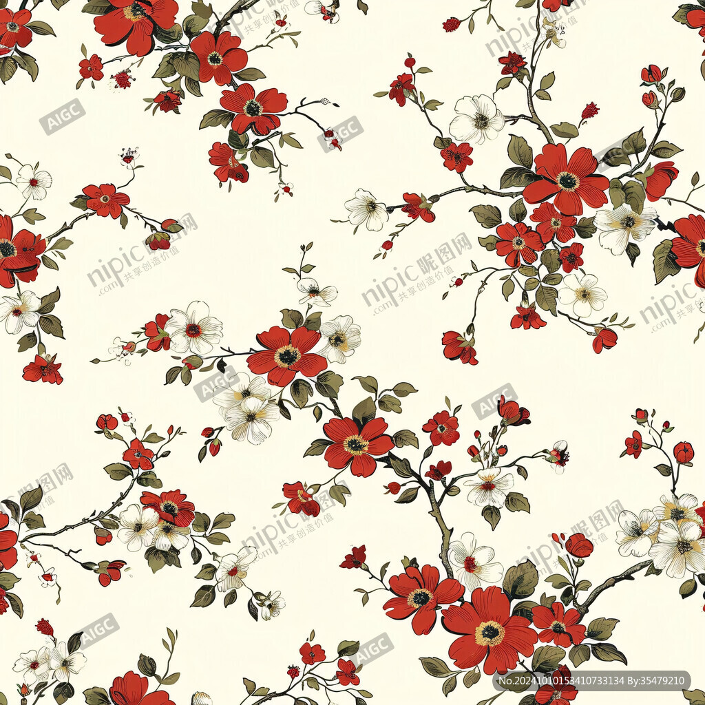 枝条小花墙纸花型