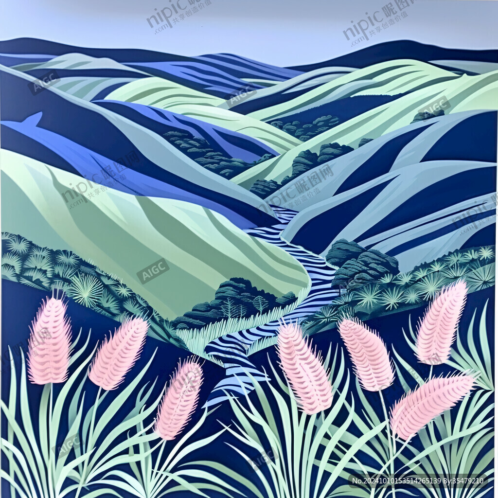 水稻梯田插画