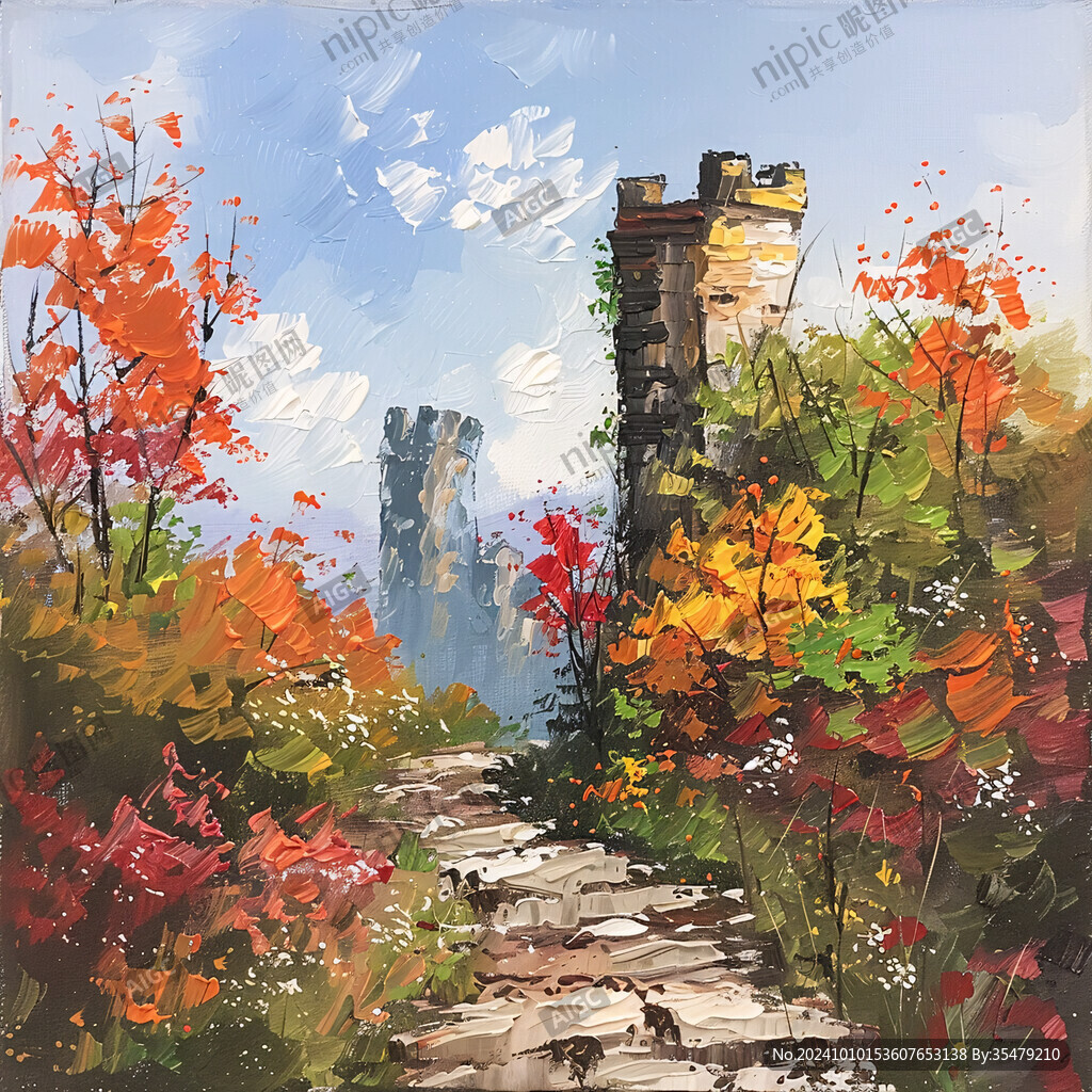 古堡油画