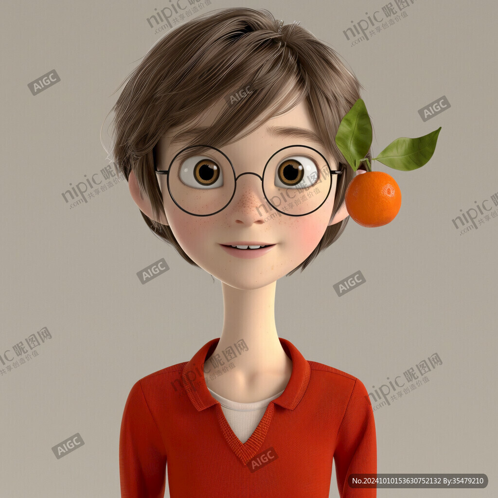 插画人物戴眼镜女孩