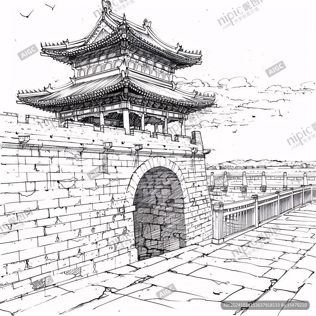 古城门线稿