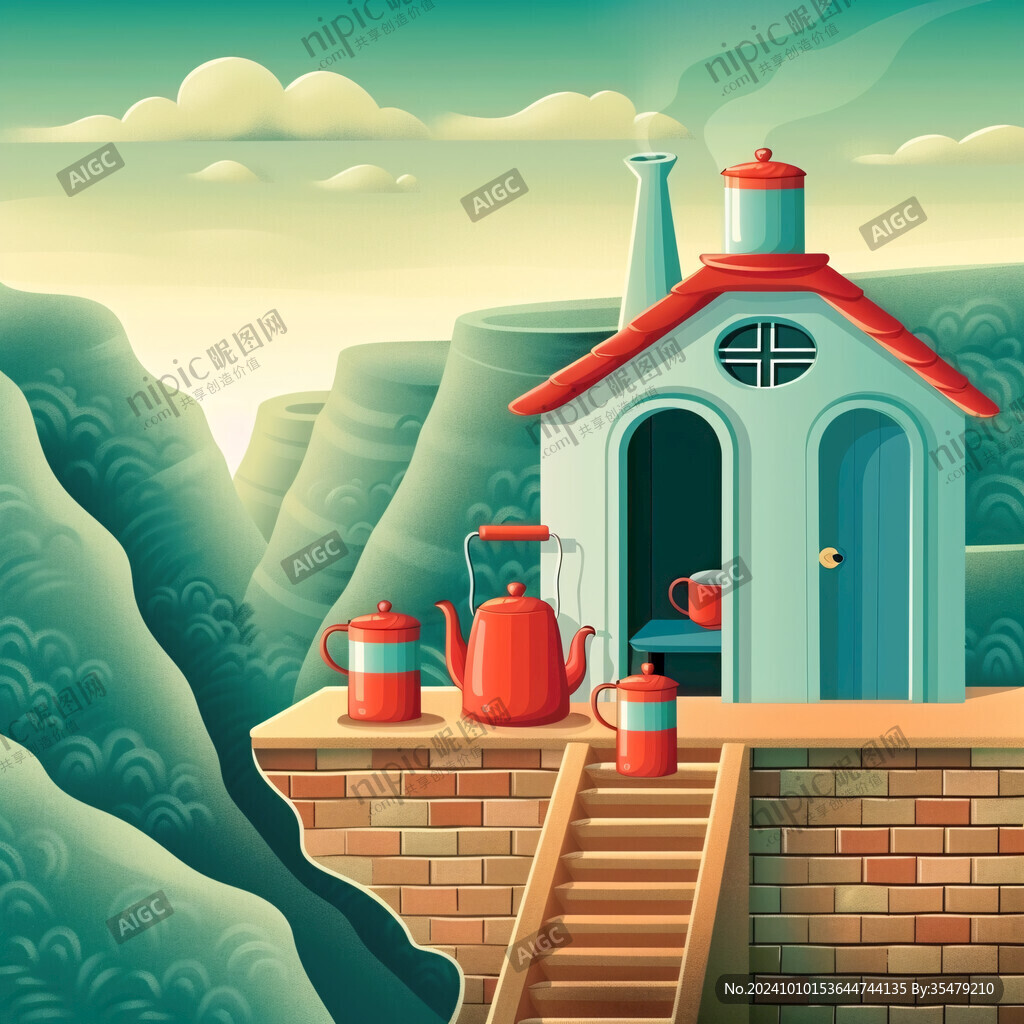 阁楼山水插画