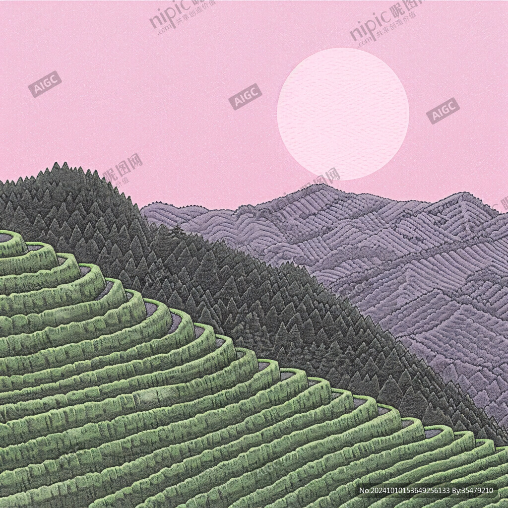 茶园风光插画
