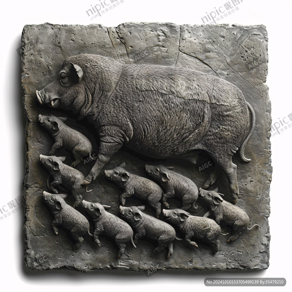 养猪图壁画砖