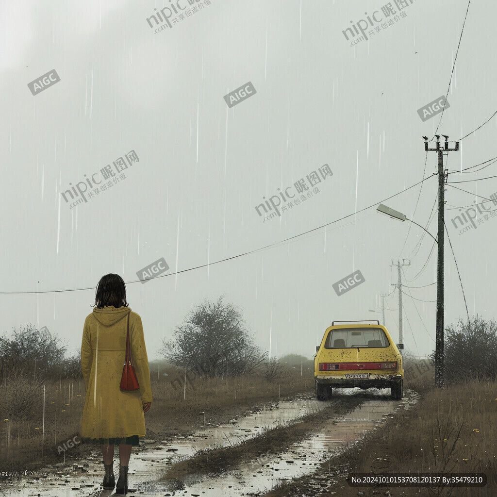 雨中女孩背影