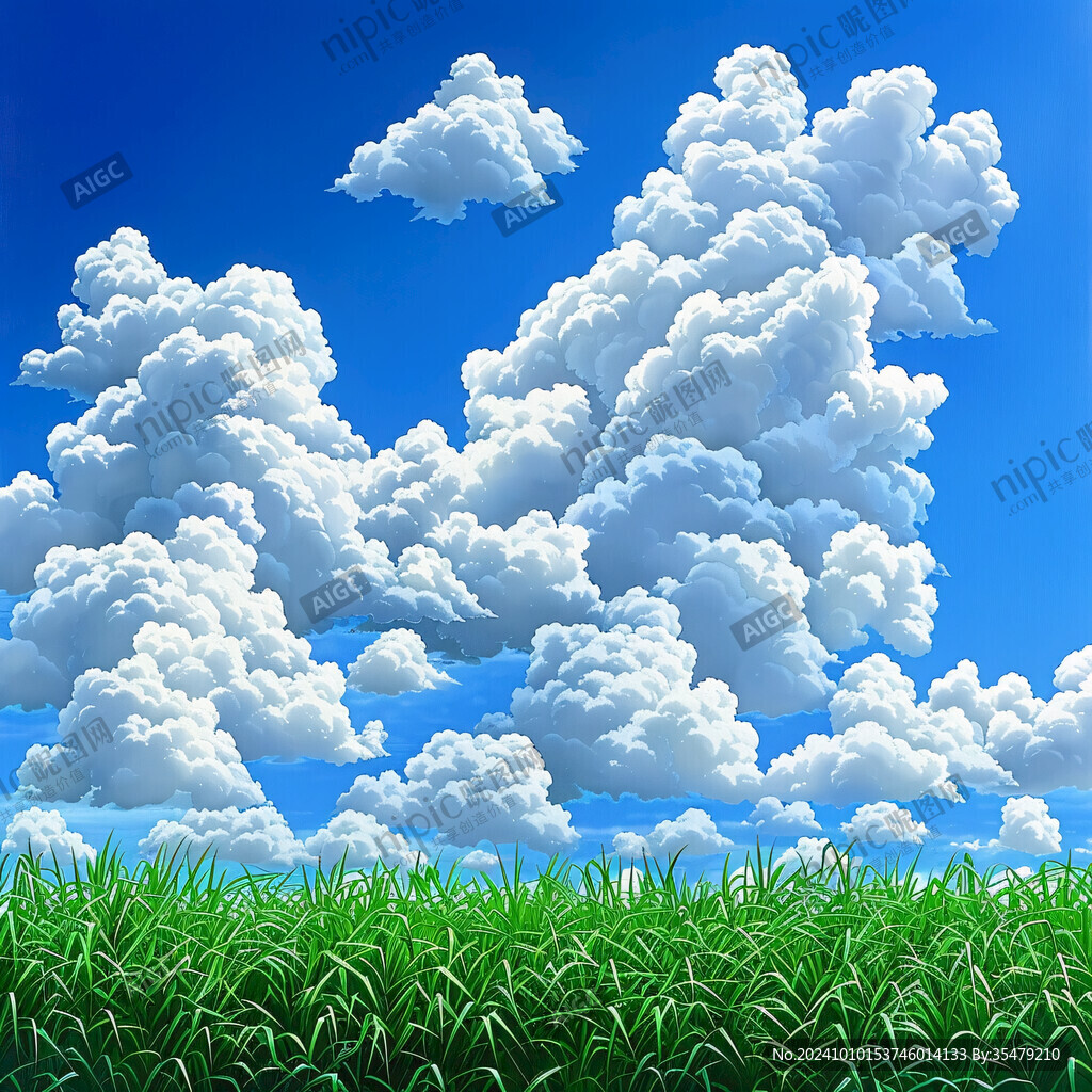 蓝天绿草插画