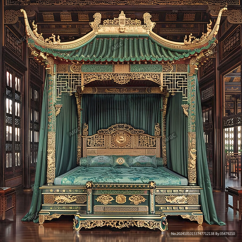 贴金大龙床