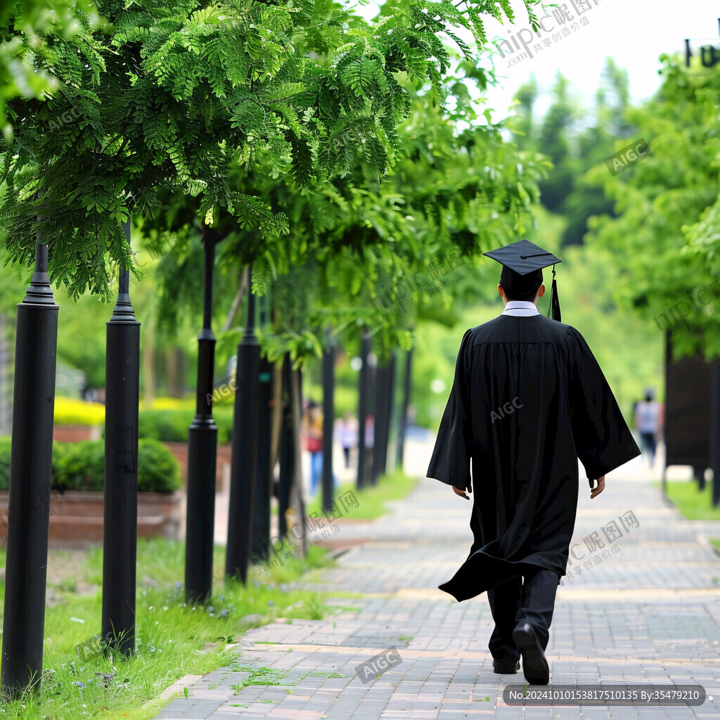 长发学士服背影