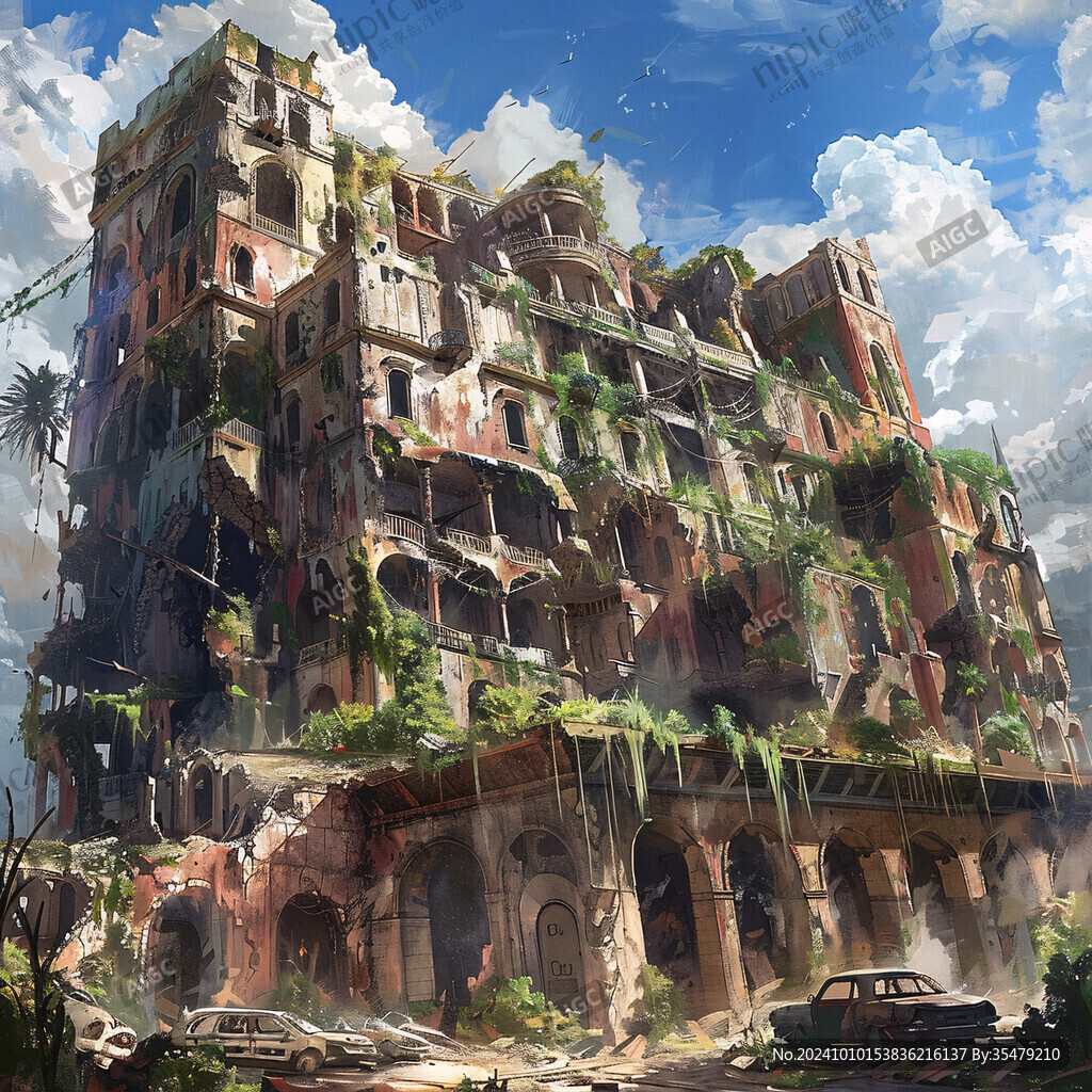 水泥废墟插画