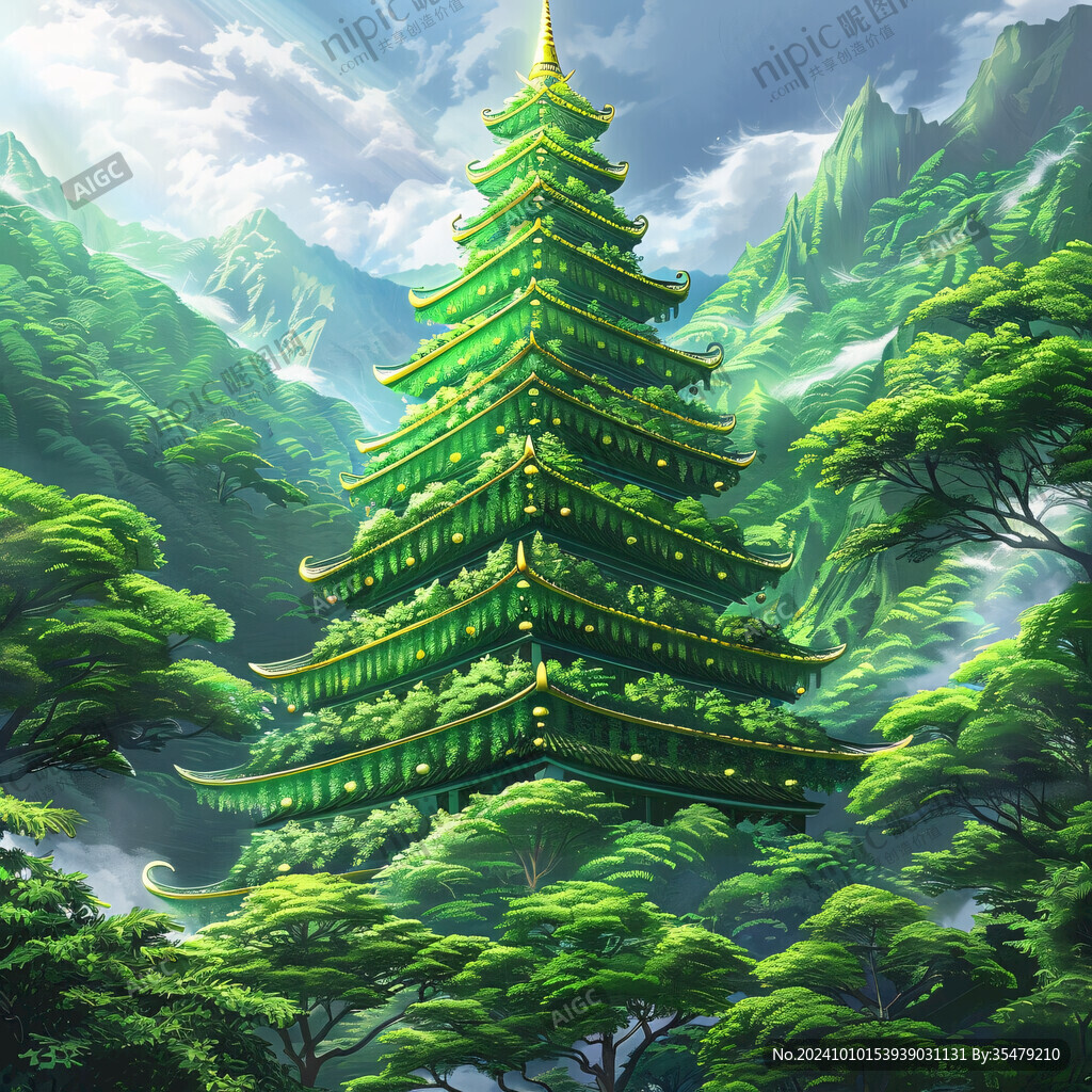 楼阁仙景插画