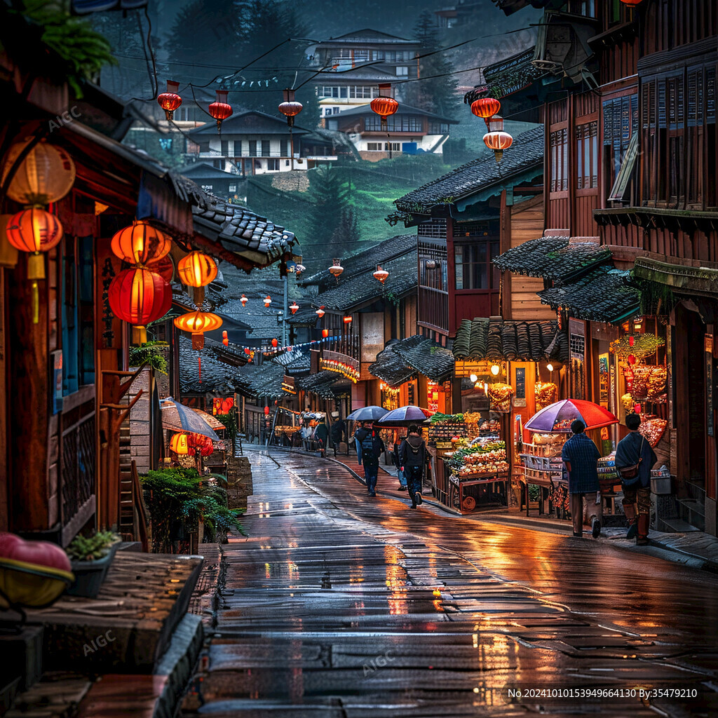 雨后古镇街道