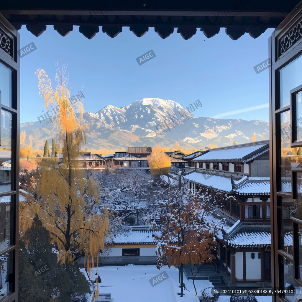 中式合院雪景