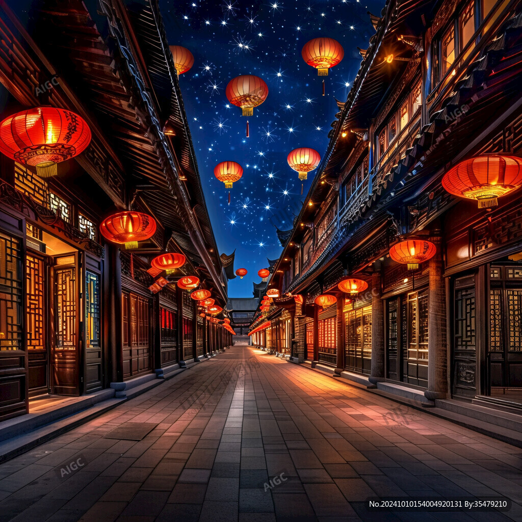 古代街道夜景