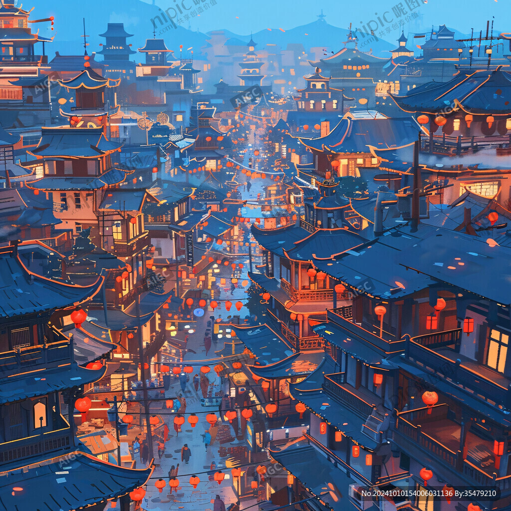 古代街道夜景
