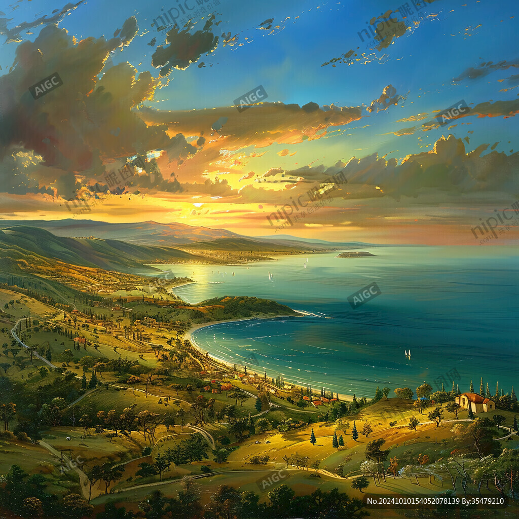 唯美海岸风景插画