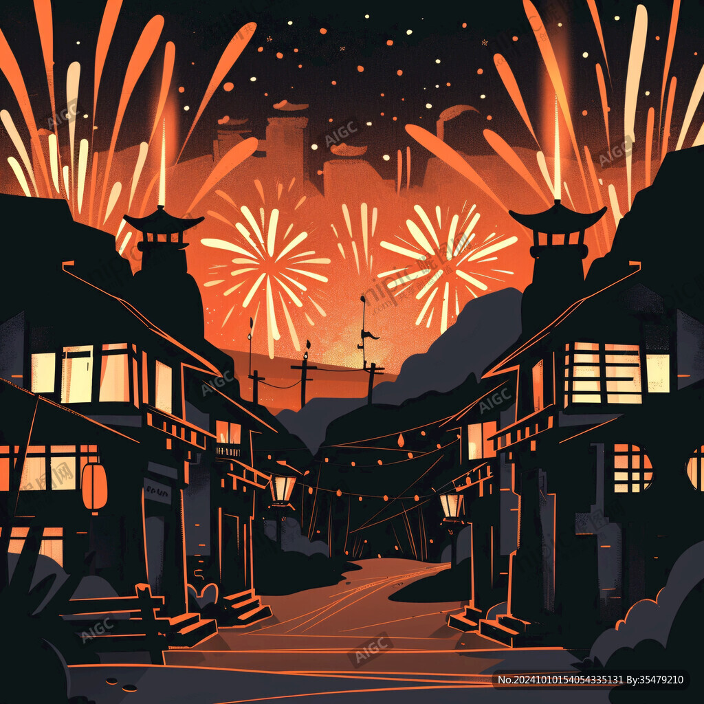 赏烟花插画