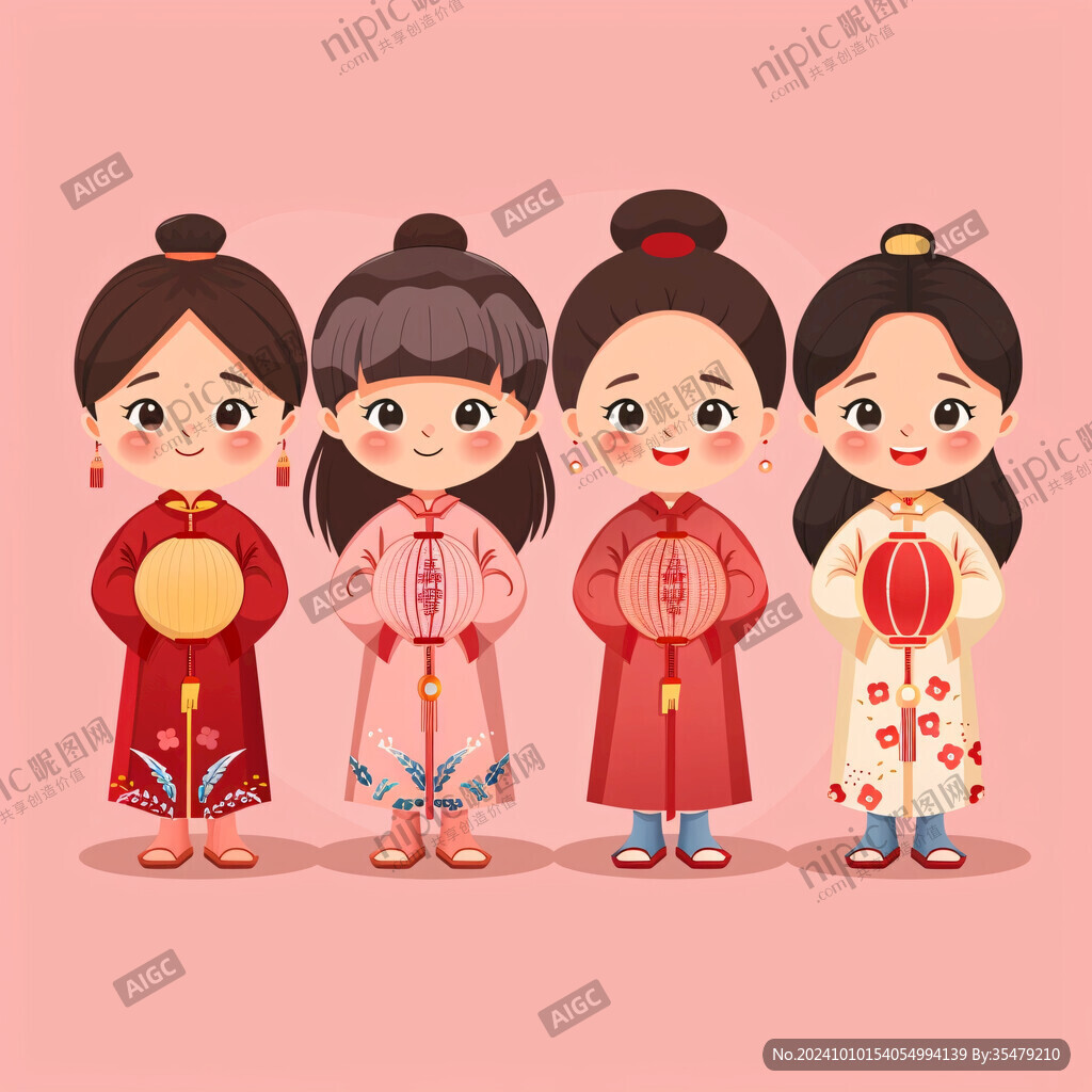 中国风娃娃拜年插画