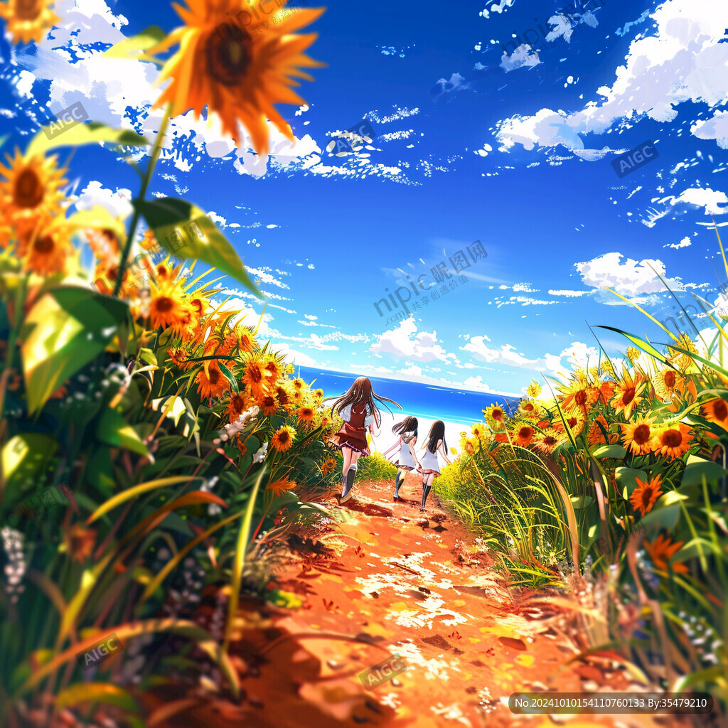向日葵花丛中的少女