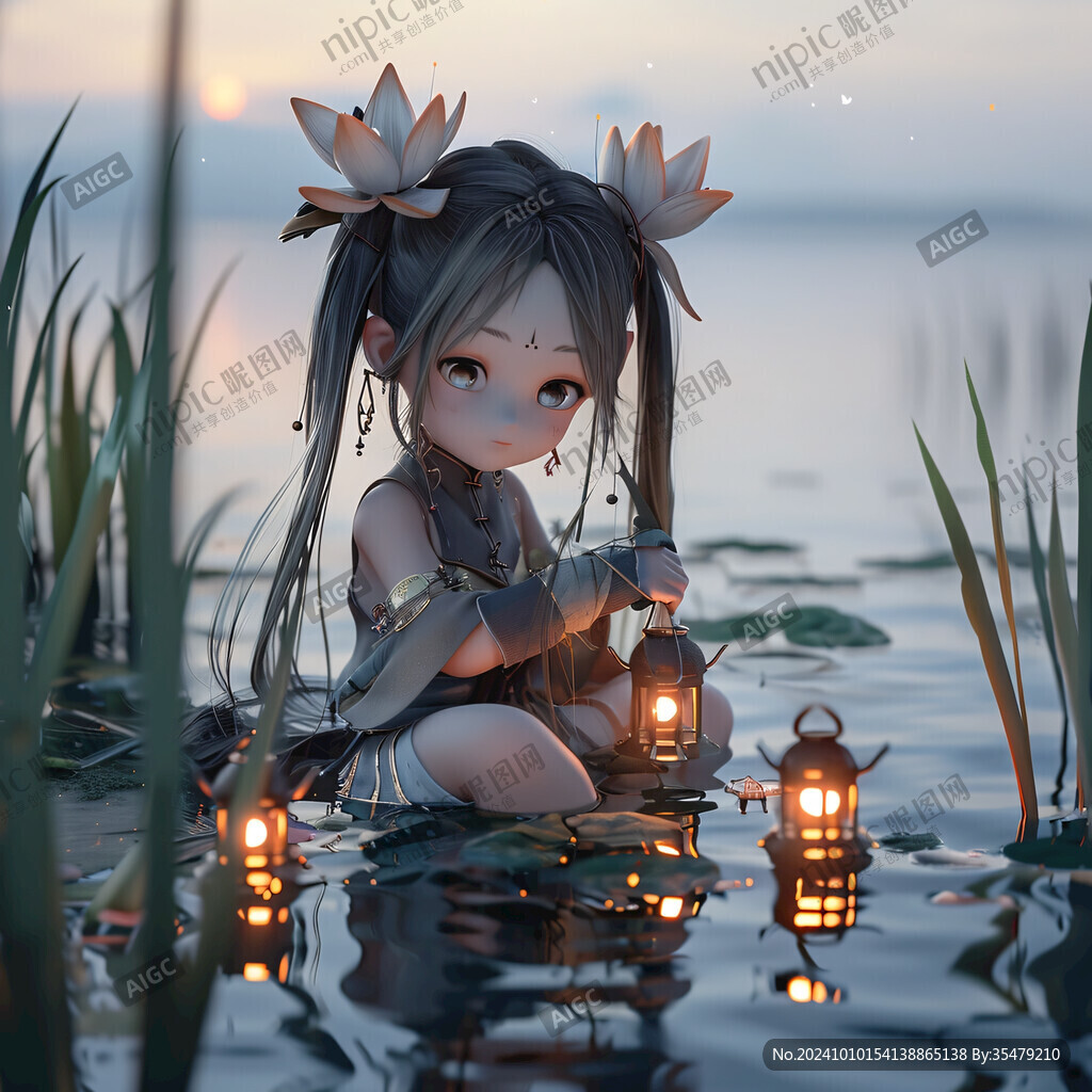 仲夏风荷塘侍女