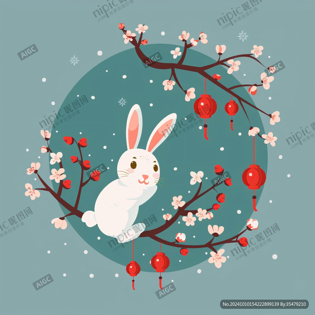 花好月圆兔子插画