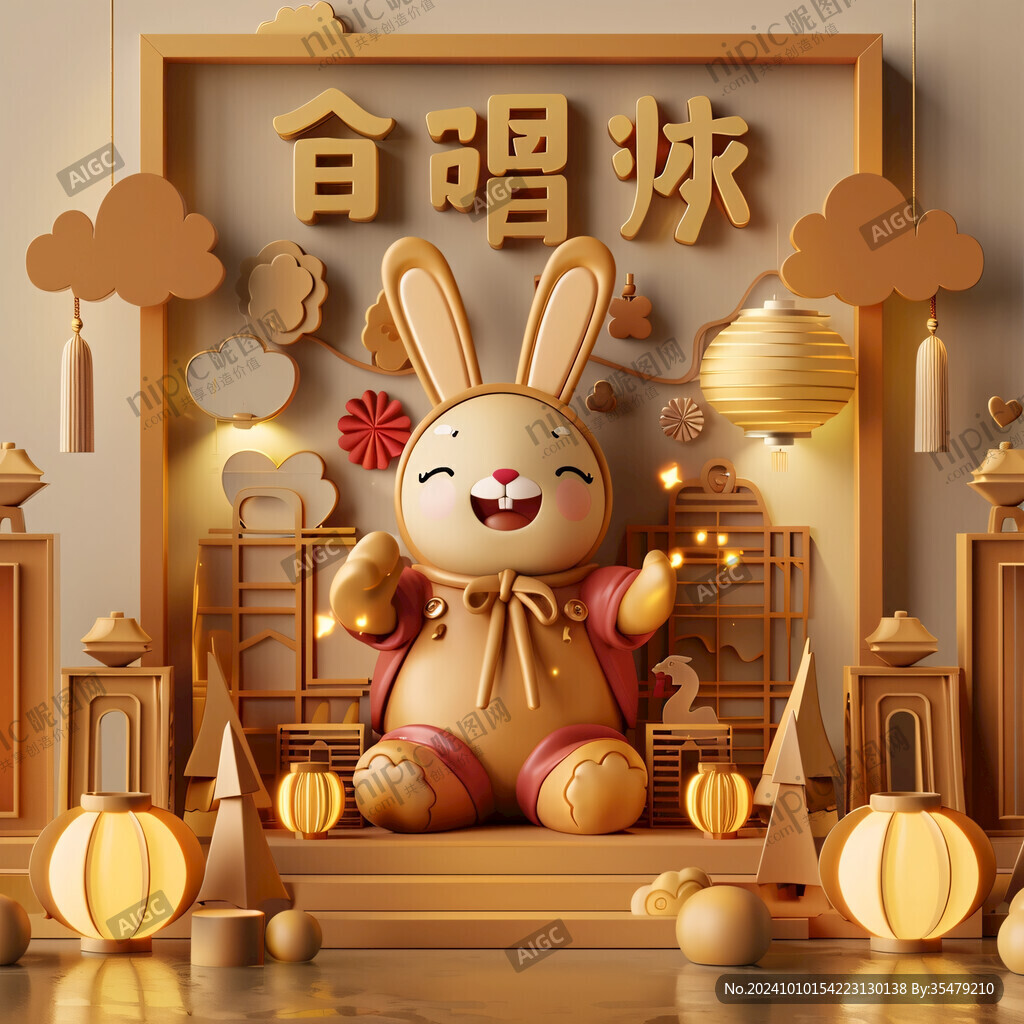 兔年美陈装饰国潮插画