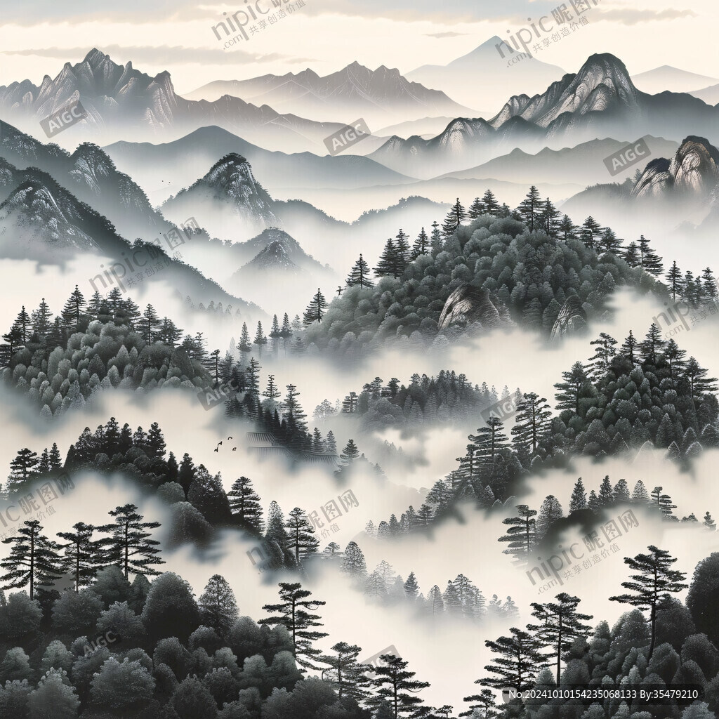 大山云彩松树