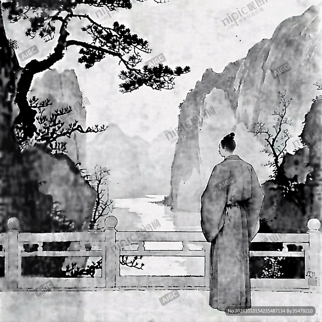 静悟水墨画手绘插画