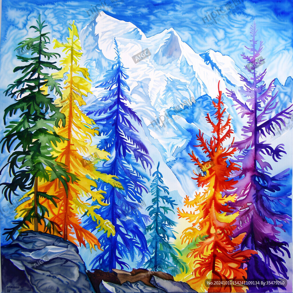 雪山美术绘画