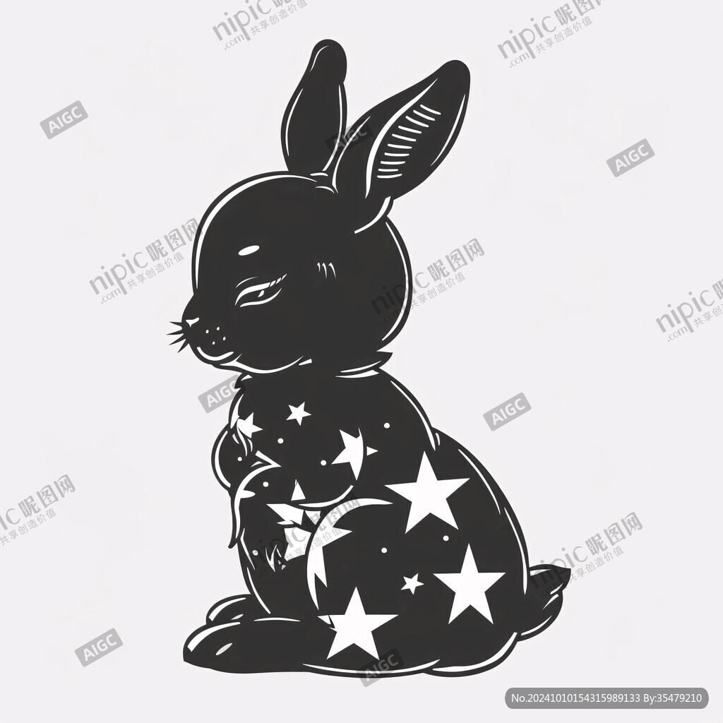 黑白兔子插画